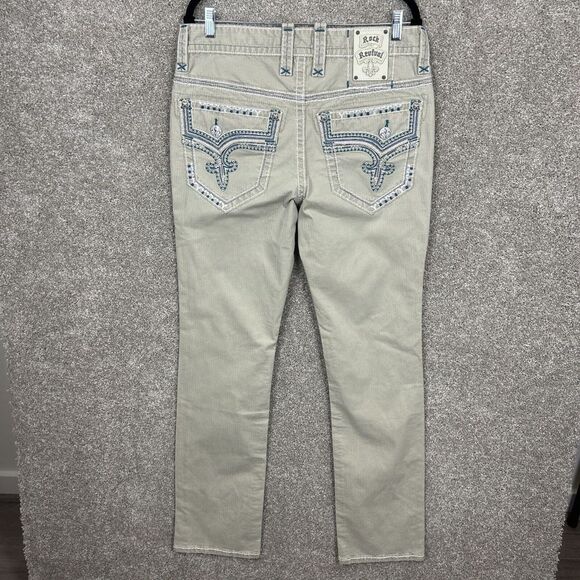 Rock Revival‎ Straight Leg Beige Distressed Jeans Men's Size 32x34 NEW - Picture 1 of 11